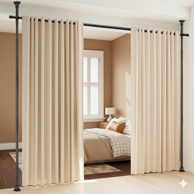Room Divider, No Drilling Curtain Rod Wall Divider For Space Partition, Adjustable 4-10Ft(H) 28-70Inch(W) Heavy Duty Floor To Ceiling Tension Rod Divi