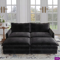 Odai 75"W Stylish Corduroy Comfortable Lounge Chair With Two Ottomans.