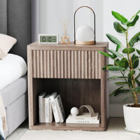 Modern 2-Drawer Fluted Nightstand, Mid-Century Farmhouse Wood Night Stand for Bedroom & Living Room