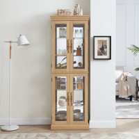Lighted Glass Curio Display Cabinet,Display Cabinet,Glass Storage Cabinet Glass Wine Cabinet Wood Frame Toy Display For Living Room, Kitchen, Pantry B by Winston Porter