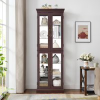 Lighted Glass Curio Display Cabinet,Display Cabinet,Glass Storage Cabinet Glass Wine Cabinet Wood Frame Toy Display For Living Room, Kitchen, Pantry B
