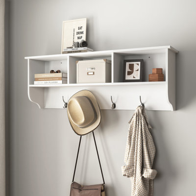 Entryway Wall Mounted Coat Rack With 4 Dual Hooks Living Room Wooden Storage Shelf by August Grove