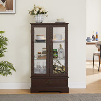 Glass Cabineted Glass Cabinet Curio Display Cabinet With Adjustable Glass Shelves 2 Doors And 1 Drawer Cabinet Bulb Included by Winston Porter
