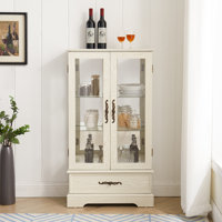 Glass Cabineted Glass Cabinet Curio Display Cabinet With Adjustable Glass Shelves 2 Doors And 1 Drawer Cabinet Bulb Included by Winston Porter