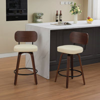 Swivel Bar Stools Set of 2 with Faux Leather Upholstery and Walnut Bentwood Legs for Kitchen Counters and Bars by George Oliver