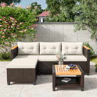 3-Piece L-Shaped Wicker Patio Set With Cushions & Table by Ebern Designs