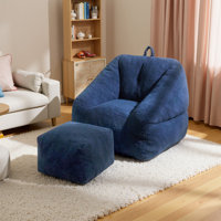 38.5" W Teddy Fabric Foam Filled Bean Bag Chair With Ottoman by Trule