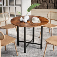 Round Folding Dining Table, 36" Wooden Top With Steel Frame by 17 Stories