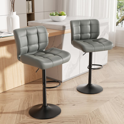 Faux Leather Swivel Bar Stools, Adjustable Counter Height Barstools With Backrest And Footrest by George Oliver