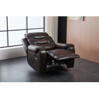 Power Leather Motion Recliner Chair Set – Navyblue Leather Reclining Living Room Furniture, Modern Power Recliner Sets For Living Room/RV/Apartment