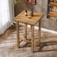 39.4" Tall Square Bar Table, Bar Height Table with Wooden Base for Cocktail Coffee Bistro