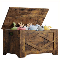 23.6" Storage Chest, Wooden Storage Bench with Safety Hinge, Easy Assembly, Large Toy Chest for Entryway, Living Room, Bedroom by August Grove