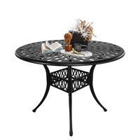 42 Inches Patio Dining Table,Cast Aluminum Outdoor Bistro Table with 1.97" Umbrella Hole,Round Outdoor Dining Table for Garden, Black by Alcott Hill
