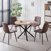 39" Round Dining Table Set for 4, Mid Century Kitchen Table with 4 Velvet/Fabric Upholstered Dining Chairs for Apartment Living Room Space Saving by George Oliver