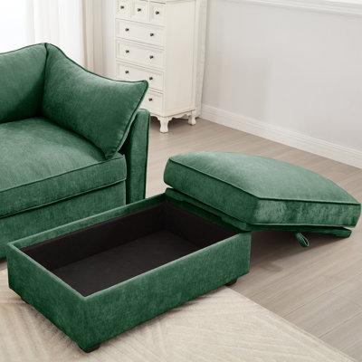 112.6" Chenille 3-Seater Sofa + Storage Drawer+ Ottoman by Latitude Run