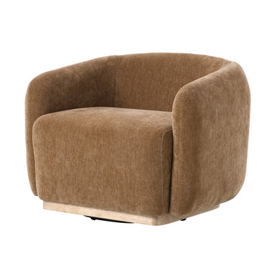 Berklie 35"W Modern Boucle Chenille Swivel Armchair with Solid Wood Base by Hokku Designs