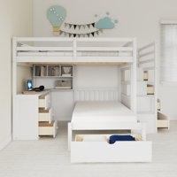 Solid Wood Full Over Twin Bunk Bed With Desk, Drawers And Shelves by Harriet Bee