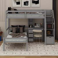 Twin Size Loft Bed With Desk And Storage Staircase, Space-Saving Wood Bunk Bed With A Stand-Alone Bed And Drawers by Harriet Bee