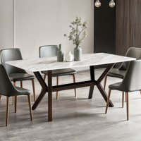 71 inch Marble Dining Table, Modern Dinner Table with Solid Wood Base for Living Room by Ivy Bronx