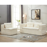 2 - Piece Living Room Set Convertible King Sleeper Sofa Bed Folding Floor Couch - No Assembly Required