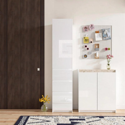 White Kitchen Pantry Cabinet – Modern Storage with Shelves & Drawers