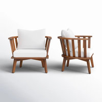 Set of 2, Outdoor Acacia Wood Patio Club Chair, Wooden Patio Furniture,Waterproof Thick Cushion Deep Seating for Porch, Garden, Backyard, Balcony, Wei