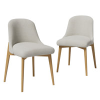 Modern Linen Fabric Upholstered Dining Chairs with Wood Legs by Corrigan Studio