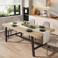 Industrial Wood Dining Table for 6–8, 70.87" Long Rectangular Table with Metal Frame, Natural Finish – Ideal for Kitchen or Dining Room by 17 Stories