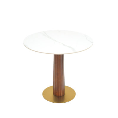 Folkestone Modern Round Sintered Stone Conference Table With Solid Wood Base by Mercer41