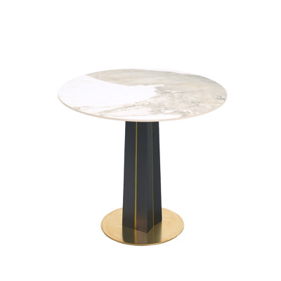 Folkestone Modern Round Sintered Stone Conference Table With Solid Wood Base