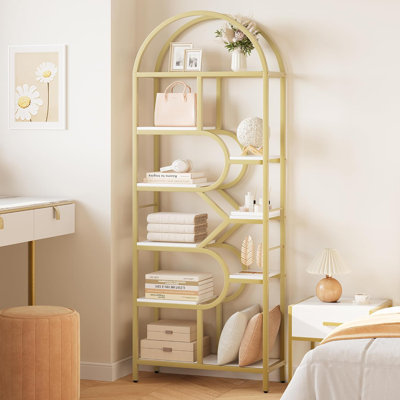 6-Tier Arched Bookshelf - 81.7" Tall Geometric Metal Frame Bookcase for Living Room, Bedroom & Office, Modern Display Shelf