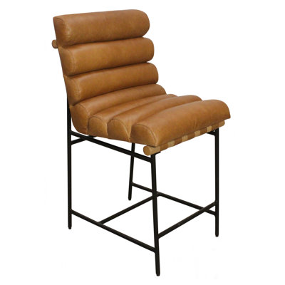 Ana Counter Height Stool In Modern Tan Authentic Leather On Metal Frame by 17 Stories