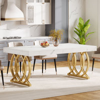 63-inch White Rectangle Dining Table With Gold Metal Base by Mercer41