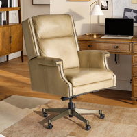 Heeg Transitional 46.5"H Genuine Leather Wingback Design 360° Swivel Tilting Lock Office Chair with Nailhead Trim by Red Barrel Studio