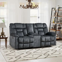 76"W Modern Soft Microfiber Manual Reclining Loveseat Sofa With Center Console & Cup Holders by Hokku Designs