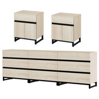 3-Piece Dresser And Nightstand Set, 94.5 Inches Dresser With 9 Drawers, 2 Nightstand With Drawer And Cabinet For Bedroom, Bedroom Furniture Set by Ebern Designs