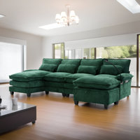 106" U Shaped Sectional Sofa Set with Storage Ottoman & USB Ports, Modular Cloud Couch with Chaise Lounge & Pillows by Hokku Designs