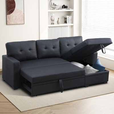 82-inch Sleeper Sofa, Upholstered Pull Out Sectional Sofa with Storage Chaise, L-Shaped Corner Reversible Sleeper Sectional Sofa by Latitude Run