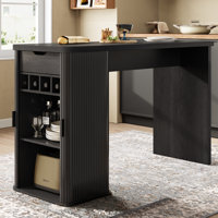 Counter Height Dining Table With Storage, Rectangular Bar Table With Drawer And Wine Rack by Ebern Designs