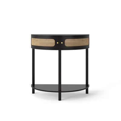 Unique Half Moon Design End Table with Sliding Rattan Door,Elegant Semi-circle Entryway Console Table with 2 Rattan Storage Cabinet and Bottom Shelf f by Bayou Breeze