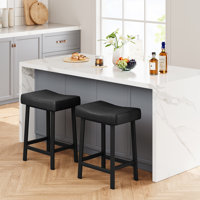 Saddle Bar Stools, Counter Height Barstools with Thickened Cushion, Faux Leather Padded Kitchen Chairs for Dinning Room, Kitchen Island, Home Bar by Winston Porter