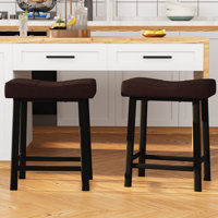 Saddle Bar Stools, Counter Height Barstools with Thickened Cushion, Faux Leather Padded Kitchen Chairs for Dinning Room, Kitchen Island, Home Bar by Winston Porter