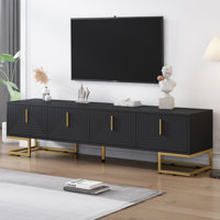 Modern TV Stand with Metal Legs and Gold Handles for TVs Up to 80