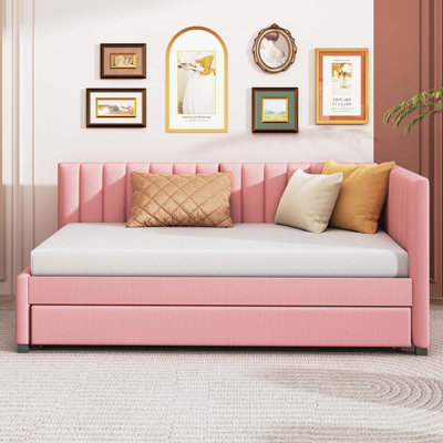 Upholstered Daybed with 2 Storage Drawers Sofa Bed Frame No Box Spring Needed, Linen Fabric by Latitude Run
