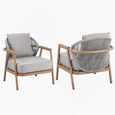 Outdoor Rope Club Chair, with Textured Cushion, Set of 2 by Corrigan Studio