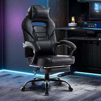 360° Swivel Height Adjustable Gaming Chair with Retractable Footrest & Ergonomic Lumbar High Back PU Leather Computer Chair with Headrest for Office by Inbox Zero