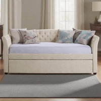 Upholstered Twin Daybed with Trundle and Tufted Button Daybed Frame, for Living Room, Bedroom, Guest Room