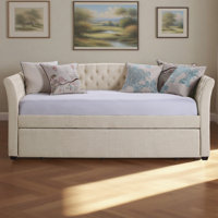 Upholstered Twin Daybed with Trundle and Tufted Button Daybed Frame, for Living Room, Bedroom, Guest Room