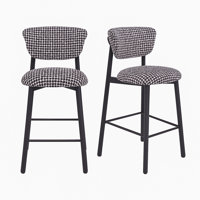Set Of 2 Upholstered Counter Height Stools With Wood-look Metal Frame, Rolled Backrest, Woven Fabric by George Oliver