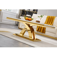 46.85" Luxury Coffee Table with White Marble Top, Modern Rectangular Faux Marble Coffee Table with Sickle-shaped Stainless Steel Pedestal, Luxury Cock by Everly Quinn